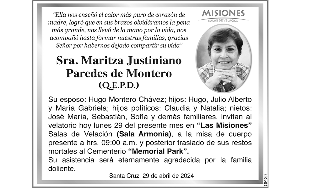 Sra. Maritza Justiniano Paredes de Montero